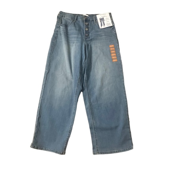 New Skinny Girl High Rise Button Front Cropped Wide Leg Jeans Size 8 - Picture 2 of 7